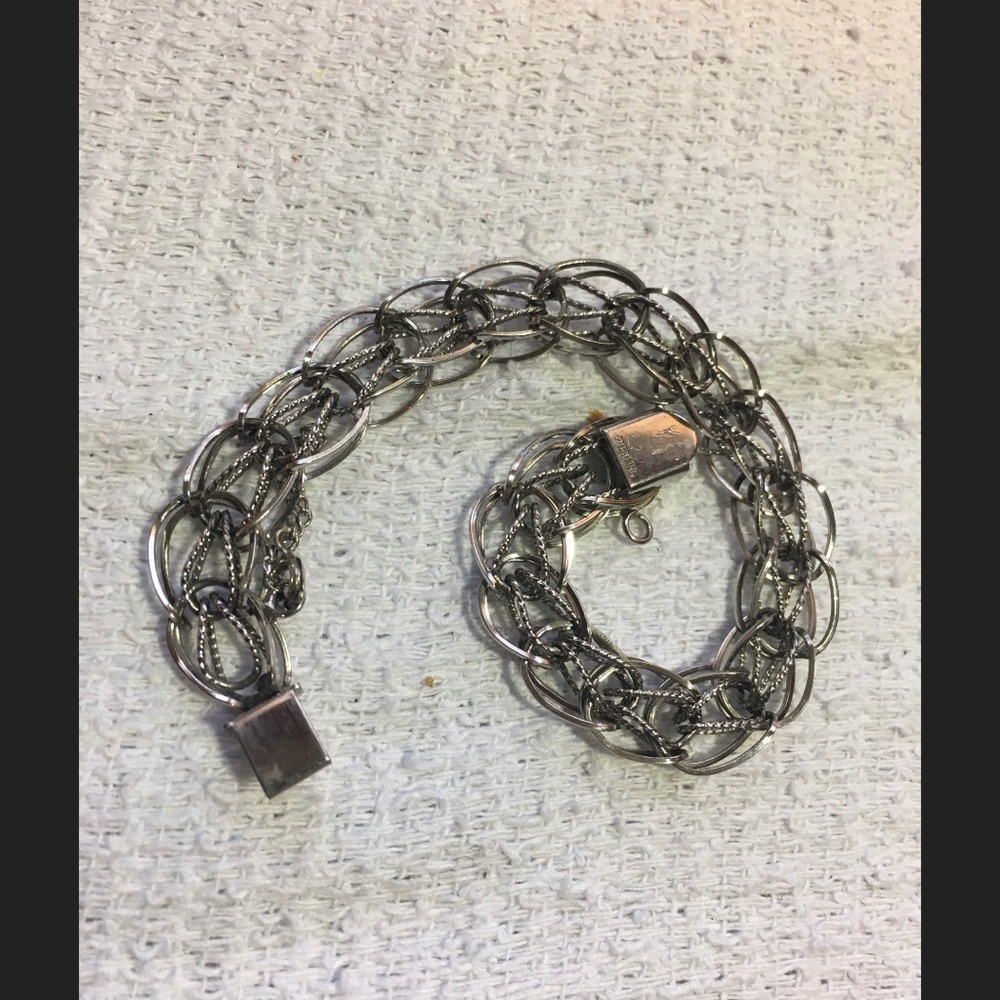 1717 Vtg Sterling Silver Vintage Charm Bracelet Interwoven Links View 4
